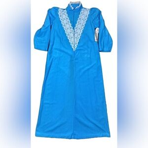 Vtg Suzy Robe Sz Medium House Coat Dress Full Length Zip Acetate Soft Fleece NEW